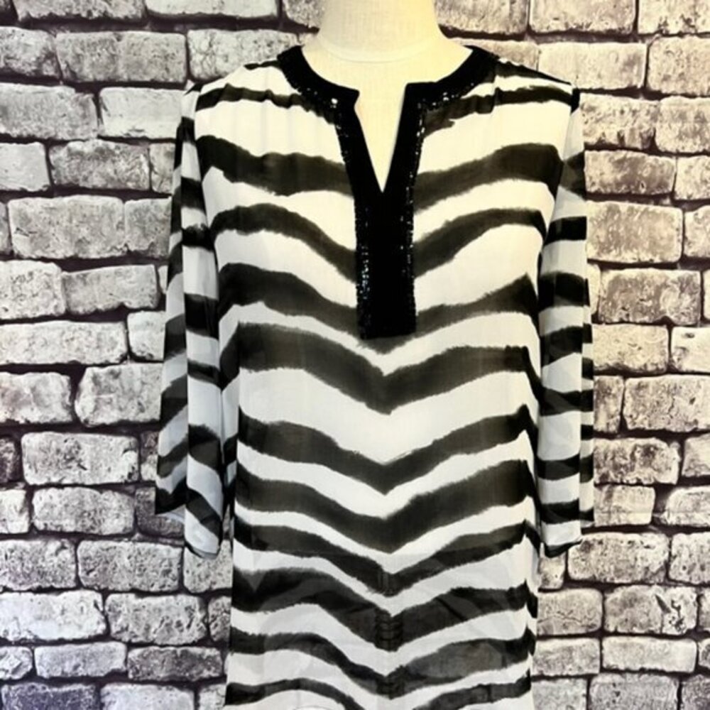 Chico's NWT Black & White Sheer Zebra Print Top Size S